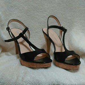 Black patent platform sandals